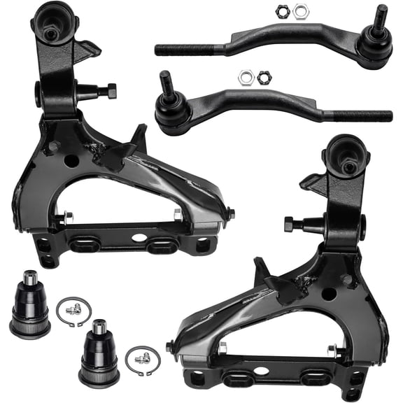 Detroit Axle - Front End Suspension Kit for Chevy Trailblazer EXT GMC Envoy Buick Rainier Saab 9-7x Ascender, 2 Lower Control Arms with Ball Joint 2 Outer Tie Rod Ends 2 Upper Ball Joints