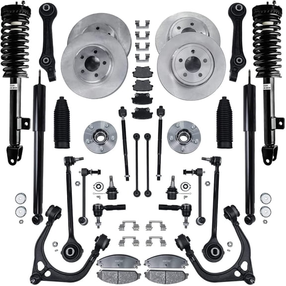 Detroit Axle - Front End Suspension Kit for Chrysler 300 Dodge Magnum Charger, Control Arms Struts w/ Coil Spring Lower Ball Joints Tie Rods Boots Front and Rear Sway Bars Shock Absorbers