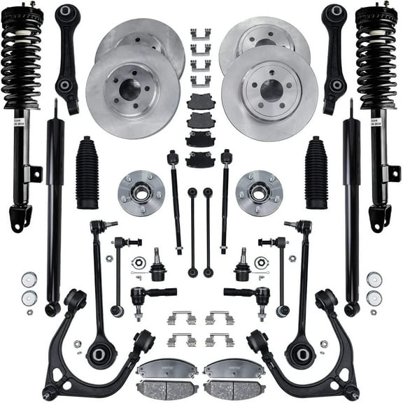 Detroit Axle - Front End Suspension Kit for Chrysler 300 Dodge Magnum Charger, Control Arms Struts w/Coil Spring Lower Ball Joints Tie Rods Boots Front Rear Sway Bars Shock Absorbers Replacement