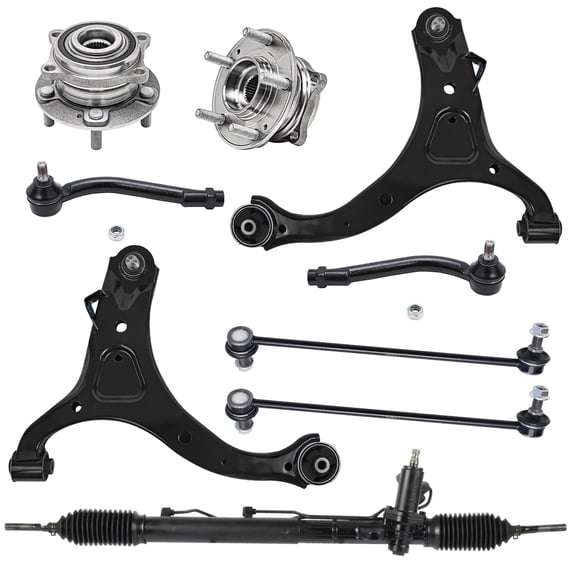 Detroit Axle - Front End Suspension Kit Rack & Pinion for 2011-2013 Kia Sorento, 2010-2012 Hyundai Santa Fe, Rack & Pinion Wheel Bearing Hubs Control Arms Tie Rods Sway Bars Replacement - 10pc