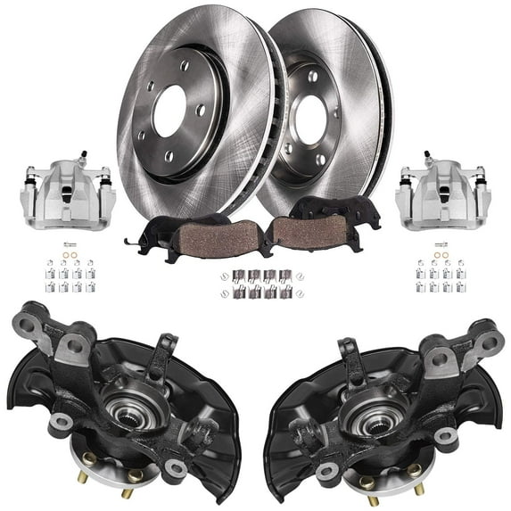 Detroit Axle - Front Knuckles Wheel Hub Calipers Disc Rotors Brake Pads Replacement for 2014-2018 Toyota Corolla Matrix - 8pc Set