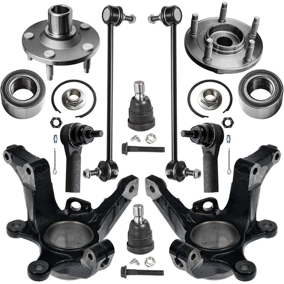 Detroit Axle - Front Loaded Knuckles Kit for 2005-2009 Ford Escape Mercury Mariner Mazda Tribute, 2 Steering Knuckles 2 Wheel Bearing Hubs 2 Outer Tie Rods 2 Lower Ball Joints 2 Sway Bars Replacement