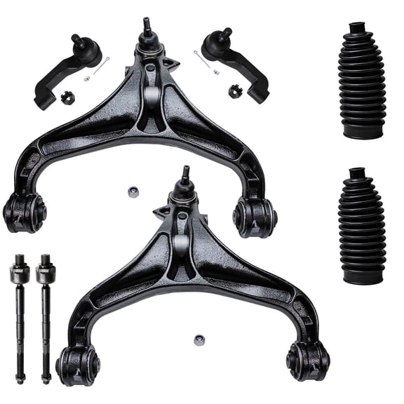 Detroit Axle - Front Lower Control Arm w/ Ball Joints + Inner & Outer Tie Rods w/ Boots Replacement for 2008-2011 Dodge Nitro - 8pc Set