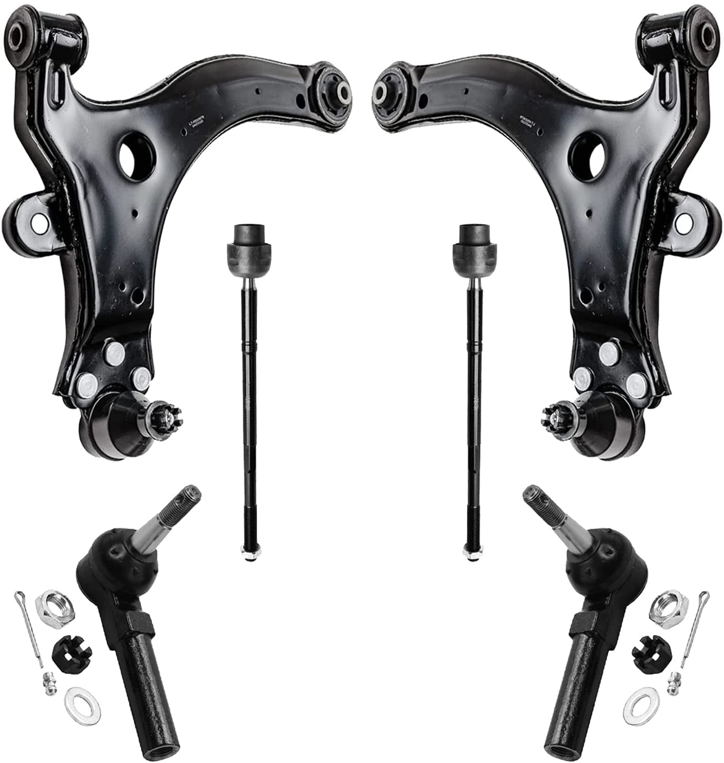 Detroit Axle - Front Lower Control Arms for 2000-2013 Chevy Impala, 2004-2008 Pontiac Grand Prix, 2 Lower Control Arms and Ball Joints, 4 Inner Outer Tie Rods Replacement