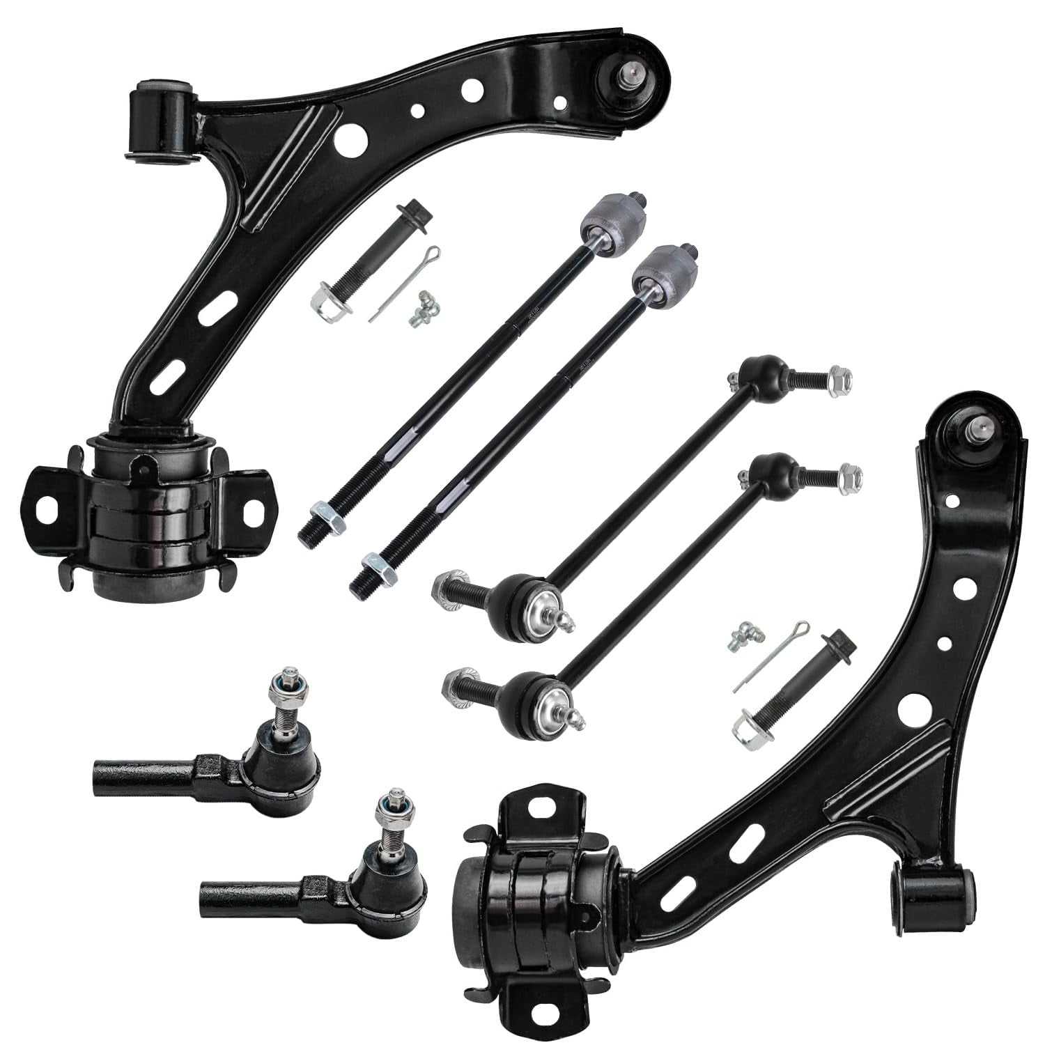 Detroit Axle - Front Lower Control Arms for 2005-2010 Ford Mustang 2006 2007 2008 2009, 2 Lower Control Arms w/Ball Joints, 4 Inner & Outer Tie Rods, 2 Sway Bars Replacement
