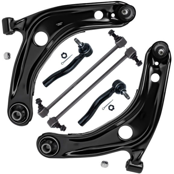 Detroit Axle - Front Lower Control Arms Kit for 2006-2014 Toyota Yaris, 2012-2019 Prius C, 2 Lower Control Arms w/Ball Joints, 2 Outer Tie Rods, 2 Sway Bar Links