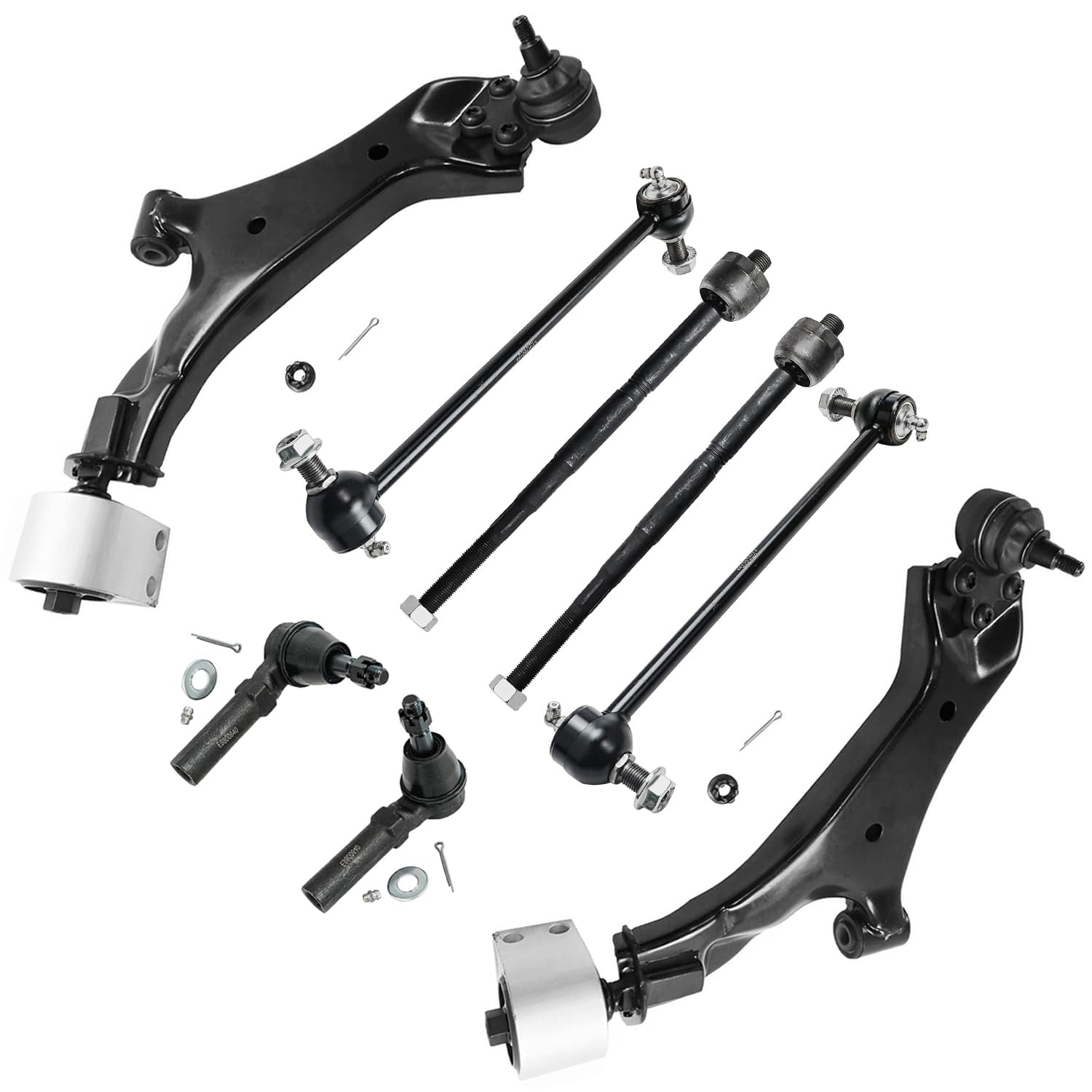 Detroit Axle - Front Lower Control Arms for 2010-2017 Chevy Equinox GMC Terrain 2.4L, 2011 2012 2013 2014 2015 2016, 2 Lower Control Arms w/Ball Joints, 4 Tie Rods, 2 Sway Bar Links Replacement