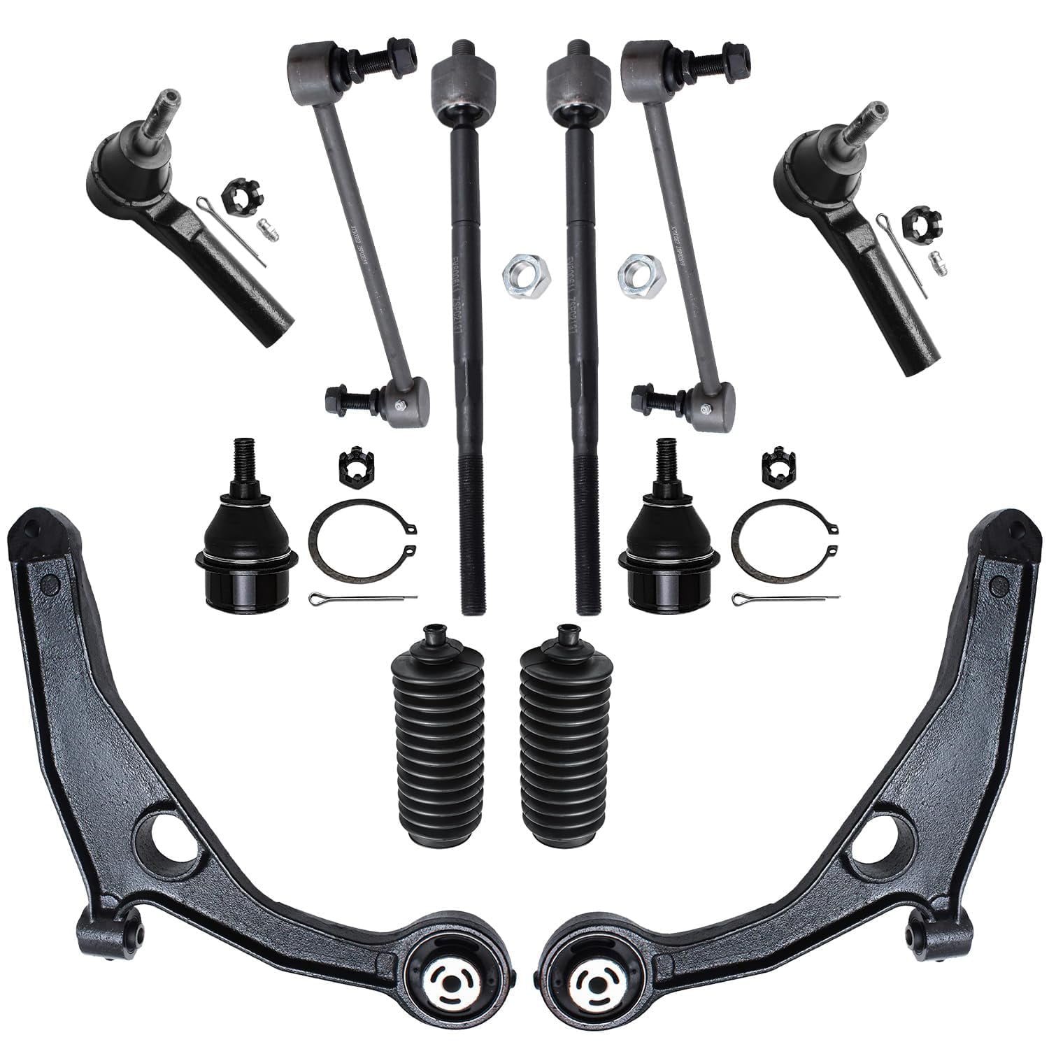 Detroit Axle - Front Lower Control Arms Ball Joints Outer Tie Rod Ends Boots Replacement for 2009-2018 Dodge Journey - 12pc Set