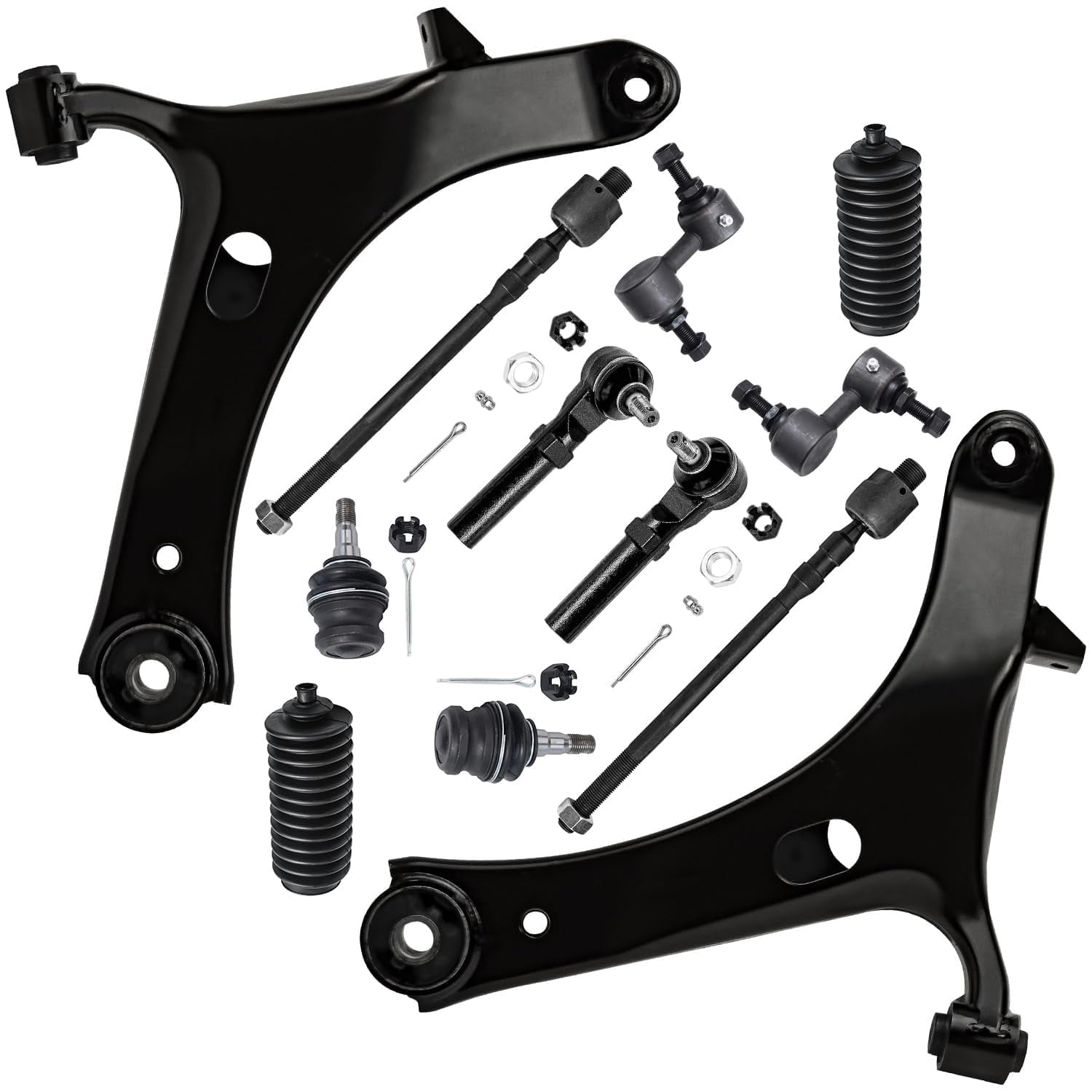 Detroit Axle - Front Lower Control Arms Ball Joints Sway Bars Inner Outer Tie Rods Boots Replacement for 2005-2009 Subaru Outback Legacy - 12pc Set