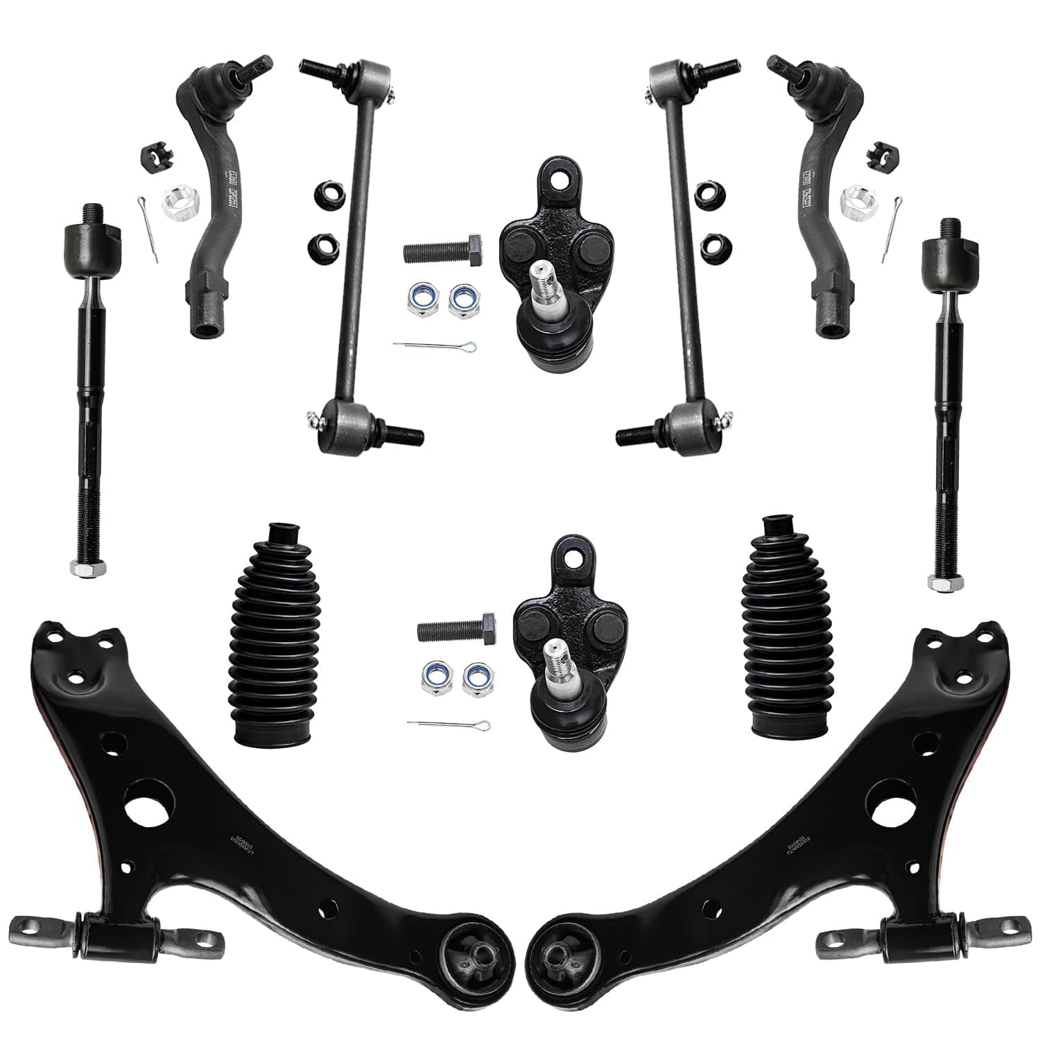 Detroit Axle - Front Lower Control Arms Ball Joints Sway Bars Tie Rods w/Boots Replacement for 2001 2002 2003 Toyota Highlander