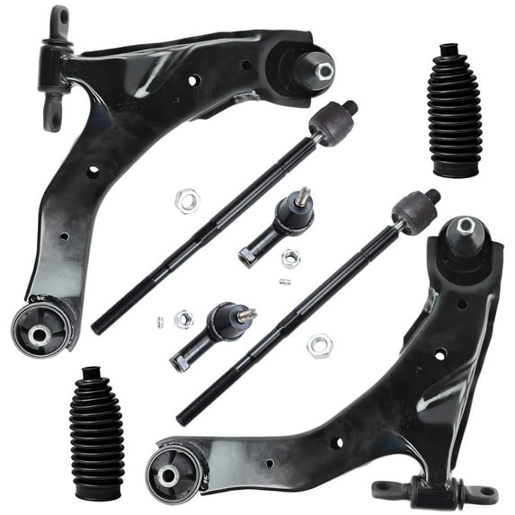 Detroit Axle - Front Lower Control Arms + Tie Rods Boots Suspension Kit Replacement for 2005-2009 Hyundai Tiburon Kia Spectra 5 - 8pc Set