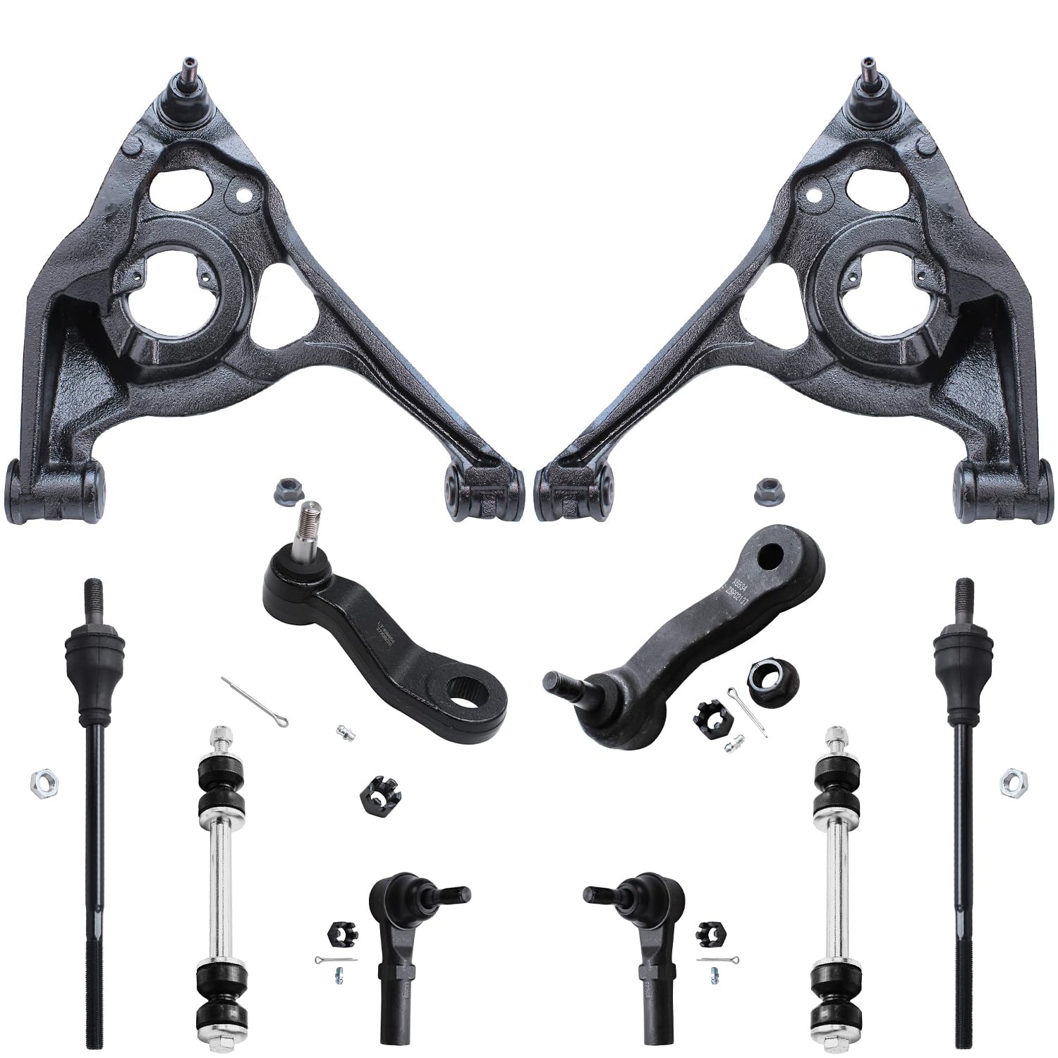 Detroit Axle Front Lower Control Arms + Tie Rods + Idler & Pitman Arm + Sway Bar Replacement