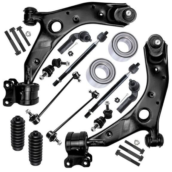 Detroit Axle - Front Lower Control Arms w/Ball Joint Tie Rods Sway Bars Wheel Bearing Replacement for Mazda 3 Mazda 5 - 14pc Set