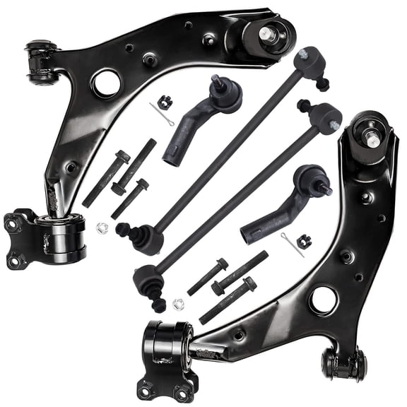 Detroit Axle - Front Lower Control Arms w/ Ball Joints + Outer Tie Rods + Sway Bars Replacement for 2007-2009 Mazda 3 (Turbocharged Models) - 6pc Set