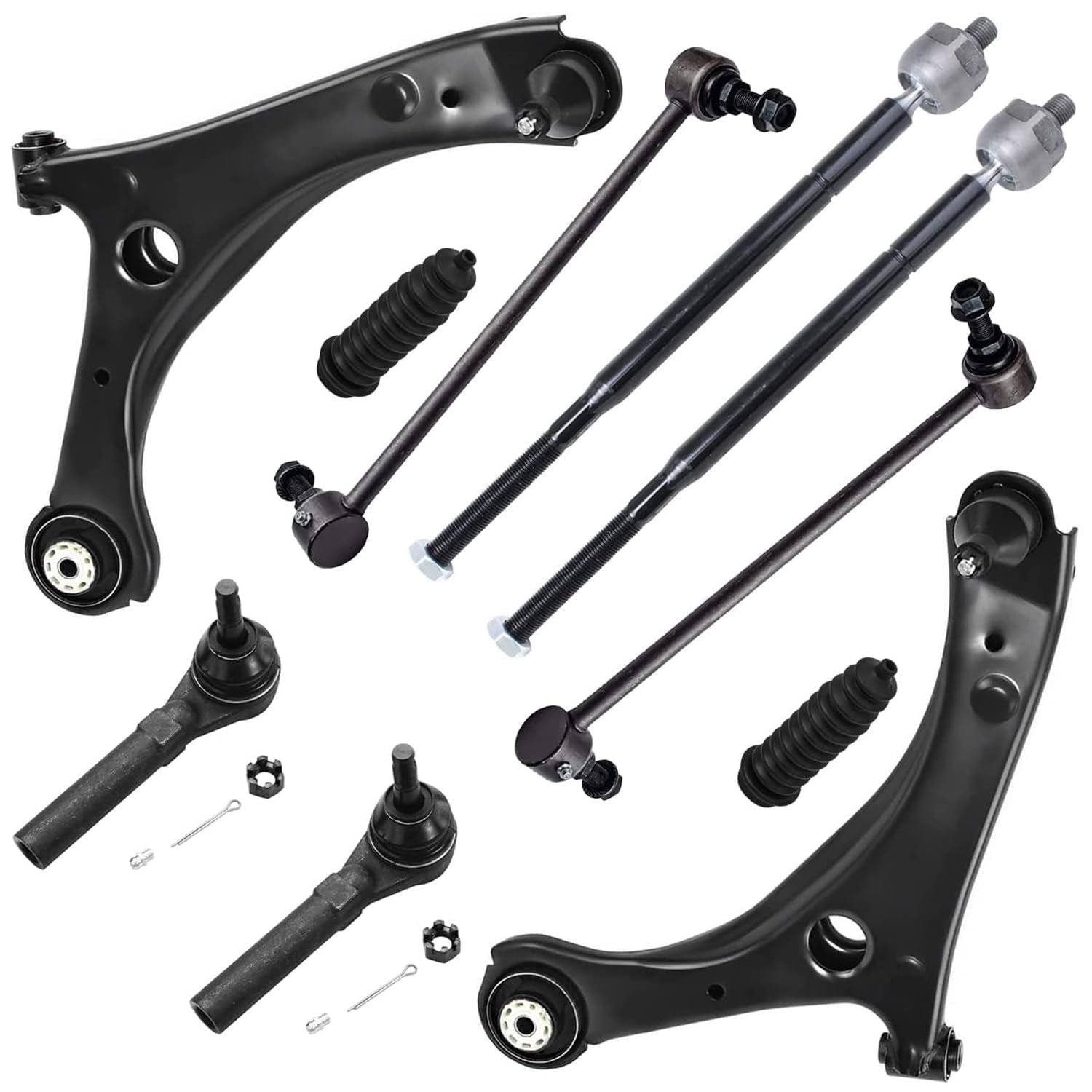 Detroit Axle - Front Lower Control Arms w/Ball Joints Sway Bars Tie Rods Boots Replacement for 2008-2010 Town & Country Dodge Grand Caravan 2009-2011 VW Routan