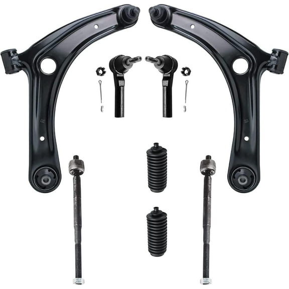 Detroit Axle - Front Lower Control Arms w/ Ball Joints + Tie Rods w/ Boots Replacement for Dodge Caliber Jeep Compass Patriot - 8pc Set