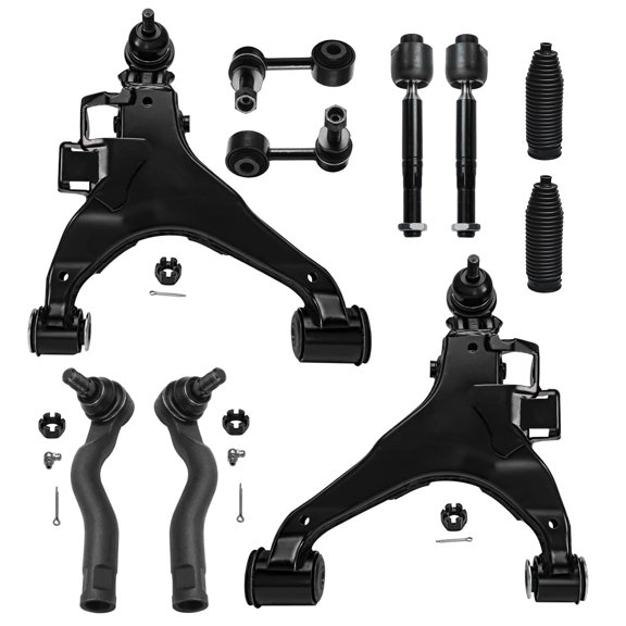 Detroit Axle - Front Lower Control Arms w/Sway Bars Tie Rods and Rack Boots Replacement for 2008-2019 Toyota Tundra Sequoia