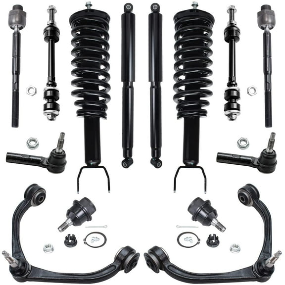Detroit Axle - Front Rear 14pc Suspension Kit for 2WD Dodge Dakota 2005-2009, Mitsubishi Raider 06-09, 2 Sturts 2 Shock Absorbers 2 Upper Control Arms 2 Lower Ball Joints 2 Sway Bars 4 Tie Rods