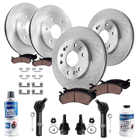 Detroit Axle - Front Brake Kit for Silverado Suburban Sierra Yukon XL 1500 GMC Chevy Cadillac Escalade, Outer Tie Rods Lower Ball Joints Front and Rear Disc Brake Rotors Ceramic Brake Pads Replacemen