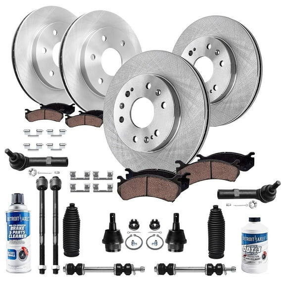 Detroit Axle - Front Brake Kit for Suburban Silverado Sierra 1500 GMC Yukon Chevy Tahoe, Tie Rods Boots Sway Bars Lower Ball Joints Front and Rear Disc Brake Rotors Ceramic Brake Pads Replacement