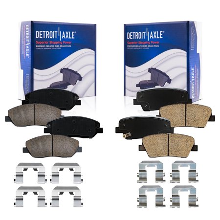 Detroit Axle - Front and Rear Ceramic Pads w/Hardware Replacement for Hyundai Entourage Santa Fe XL Kia Sedona
