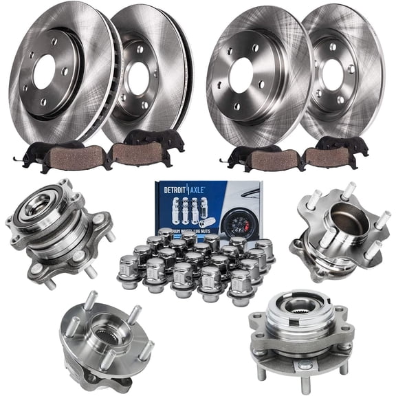 Detroit Axle - Wheel Bearing Hubs Brake Kit for 2007-2013 Nissan Altima, Brake Rotors Brake Pads Wheel Bearing Hubs Wheel Lug Nuts Replacement : 11.65 inch Front & 11.46 inch Rear Rotors
