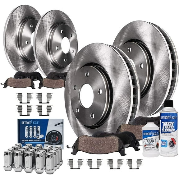 Detroit Axle - Front & Rear Disc Rotors + Brake Pads + 20pc Wheel Lug Nuts Replacement for 2005-2010 Jeep Grand Cherokee Commander - 30pc Set