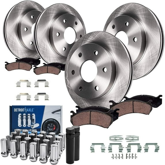Detroit Axle - Front Rear Disc Rotors Brake Pads + 24pc Lug Nuts w/keys for Chevrolet Trailblazer GMC Envoy Buick Rainier Bravada - 34pc Set