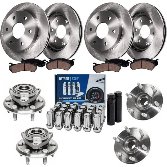 Detroit Axle - Front & Rear Disc Rotors Brake Pads Wheel Hubs + 24pc Lug Nuts w/key Replacement for Enclave Traverse Acadia - 38pc Set