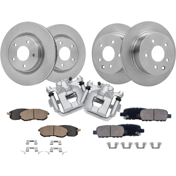 Detroit Axle - Front & Rear Disc Rotors Ceramic Brake Pads + Rear Brake Calipers Replacement for 2007-2013 Nissan Altima - 10pc Set