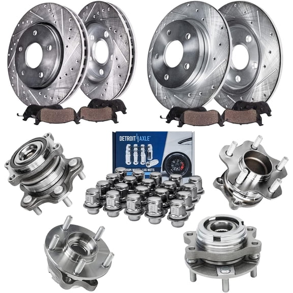Detroit Axle - Wheel Bearing Hubs Brake Kit for 2007-2013 Nissan Altima, Brake Rotors Ceramic Brake Pads Wheel Bearing Hubs Wheel Lug Nuts 2008 2009 2010 2011 2012 Replacement