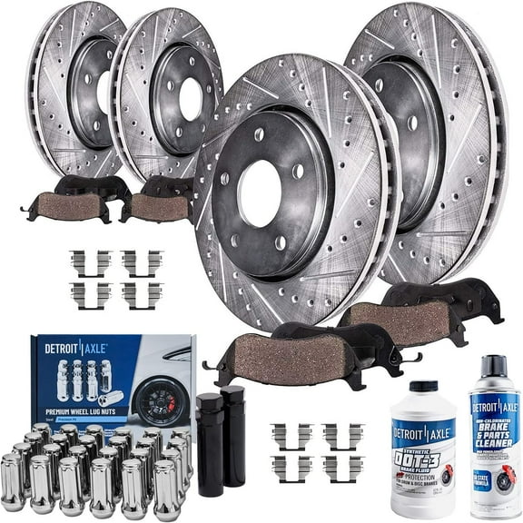 Detroit Axle - Brake Kit for 2010-2017 Chevy Equinox GMC Terrain, Front and Rear Drilled Brake Rotors Ceramic Brake Pads Wheel Lug Nuts Socket Keys 2011 2012 2013 2014 2015 2016 Replacement