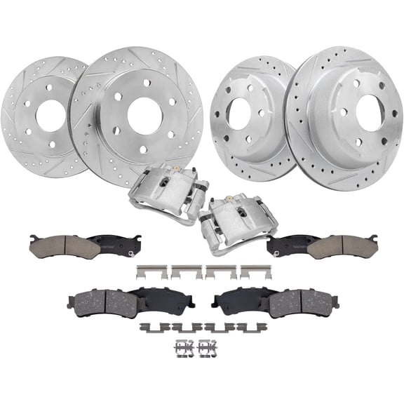 Detroit Axle - Brake Kit for Chevy GMC Silverado Sierra 1500 Tahoe Yukon Astro Safari Drilled Brake Rotors Ceramic Brakes Pads Front Brake Calipers Replacement [12 inch Front & 12.78 inch Rear Rotors