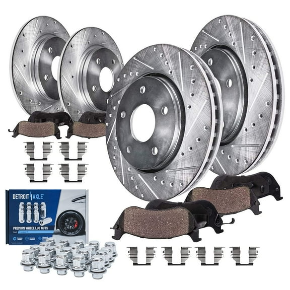 Detroit Axle - Front & Rear Drilled Rotors Brake Pads Wheel Lug Nuts Replacement for 2007-2013 Nissan Altima