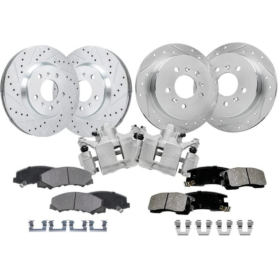 Detroit Axle - Front & Rear Drilled Rotors Ceramic Brake Pads + Rear Brake Calipers Replacement for Chevy Impala Monte Carlo - 10pc Set Fits select: 2006-2008 CHEVROLET IMPALA LT