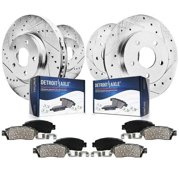 Detroit Axle - Brake Kit for 02-05 Ford Explorer Mercury Mountaineer 2002 2003 2004 2005, Drilled & Slotted Disc Rotors Ceramic Brakes Pads Replacement: 12.01" inch Front and 11.85" inch Rear Rotor