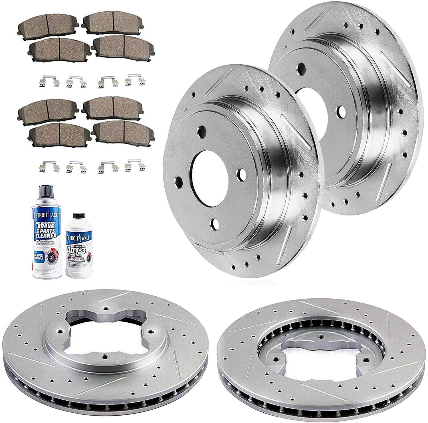 Detroit Axle Front Rear Drilled Slotted Brakes and Rotors Brake Pads