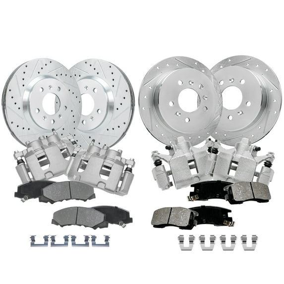Detroit Axle - Front Rear Drilled Slotted Brakes and Rotors Brake Pads Brake Calipers Replacement for Chevy Impala