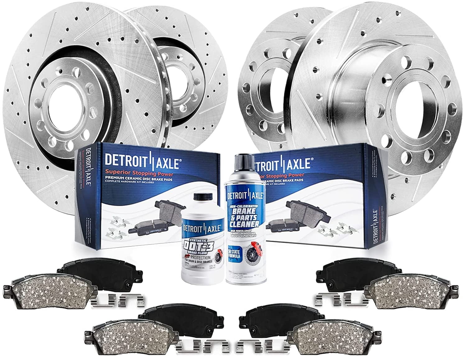 Detroit Axle Front Rear Drilled Slotted Brakes and Rotors Brake Pads