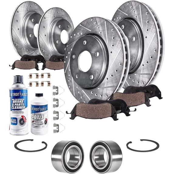 Detroit Axle - Front Brake Kit for 2013-2017 Honda Accord, Drilled Slotted Disc Brake Rotors Ceramic Brake Pads Wheel Bearings Replacement: 11.54" inch Front and 11.10" inch Rear Rotor