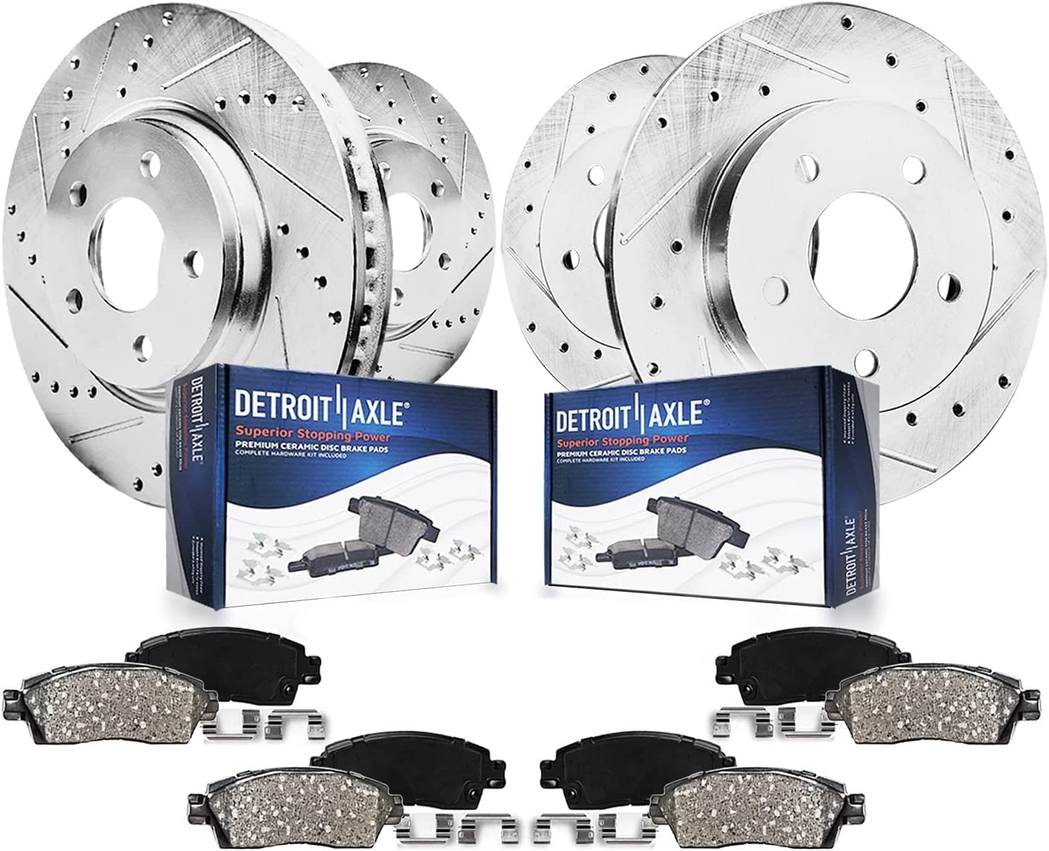 Detroit Axle - Brake Kit for 2006-2013 Mazda 3 2010-2013 Mazda 3 Sport, Drilled & Slotted Brake Rotors and Ceramic Brakes Pads Front and Rear 2007 2008 2009 2011 2012  Replacement