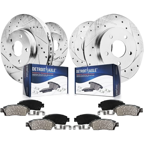 Detroit Axle - Brake Kit for 2006-2013 Mazda 3 2010-2013 Mazda 3 Sport, Drilled & Slotted Brake Rotors and Ceramic Brakes Pads Front and Rear 2007 2008 2009 2011 2012  Replacement