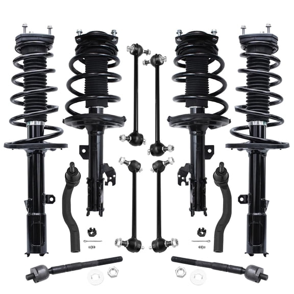 Detroit Axle - Front Rear Struts w/Coil Spring Outer Inner Tie Rods Sway Bars Kit Replacement for 2007-2011 Toyota Camry - 12pc Set