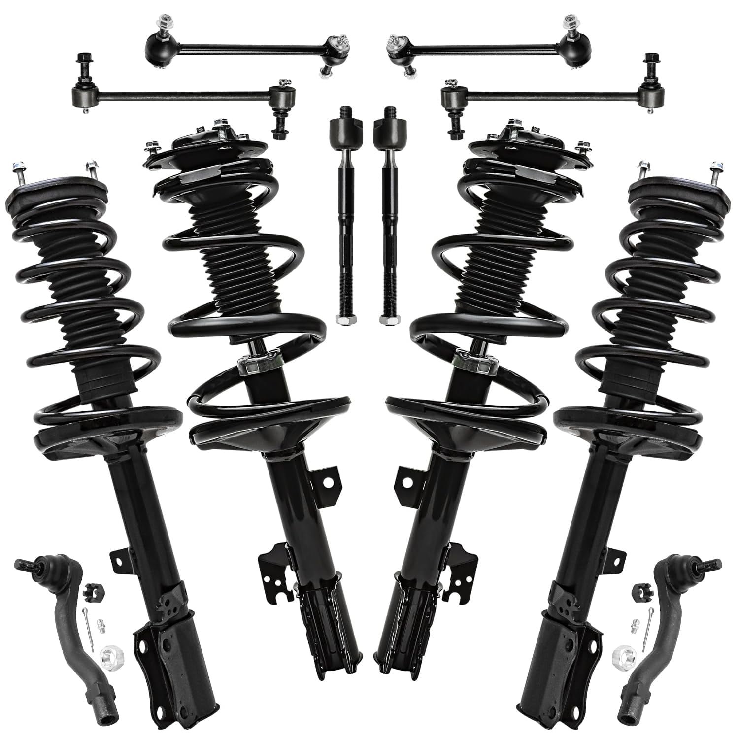 Detroit Axle - Front & Rear Struts w/Coil Springs Sway Bars Outer Inner Tie Rods Replacement for 2001-2003 Toyota Highlander FWD 3.0L