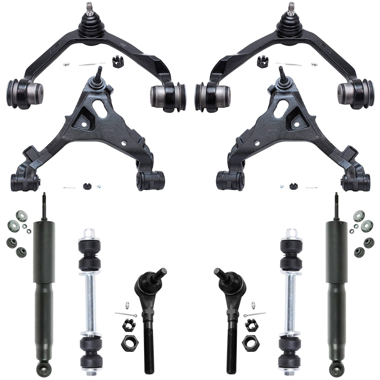 Detroit Axle - Front Shocks Absorber + Upper Lower Control Arm With Ball Joint + Outer Tie Rod End + Sway Bar Link Replacement For Ford Expedition F-150 [4wd Only] - 10pc Set