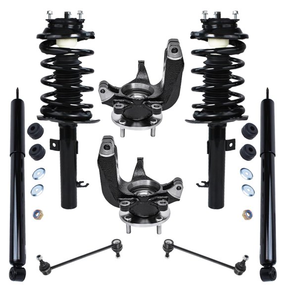 Detroit Axle - 8pc Front Steering Knuckles Kit for 2006-2007 Ford Focus, 2 Struts & Coil Spring 2 Sway Bars 2 Steering Knuckles & Wheel Bearing Hubs 2 Rear Shock Absorber Replacement Suspension