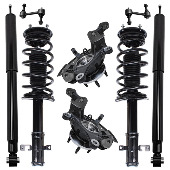 Detroit Axle - Front Steering Knuckles w/ Hubs Coil Spring Struts Sway Bars + Rear Shock Absorbers Replacement for 2007-2010 Ford Edge - 8pc Set