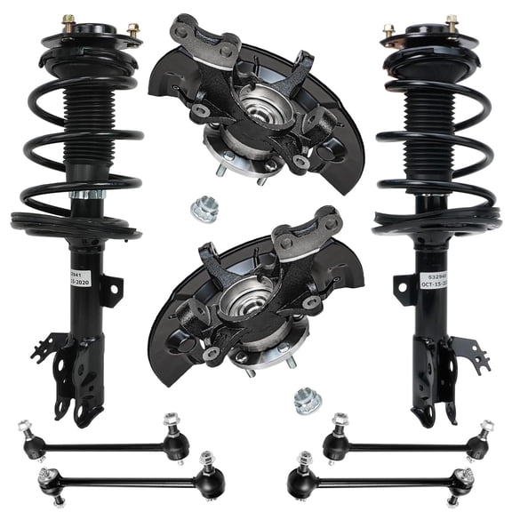 Detroit Axle - Front Steering Knuckles w/ Hubs Coil Spring Struts + Sway Bars Replacement for Toyota Camry L LE XLE 2.5L