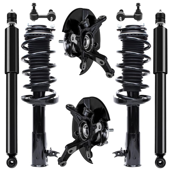 Detroit Axle - Front Steering Knuckles w/ Hubs + Quick Coil Spring Struts Shock Absorbers Sway Bars Replacement for 2006-2011 Honda Civic Sedan