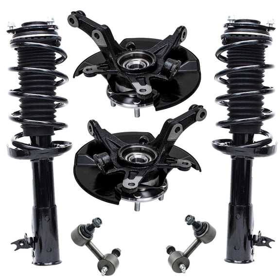 Detroit Axle - Front Steering Knuckles w/ Hubs + Quick Struts w/ Coil Spring Assembly Sway Bars Replacement for 2006-2011 Honda Civic Sedan